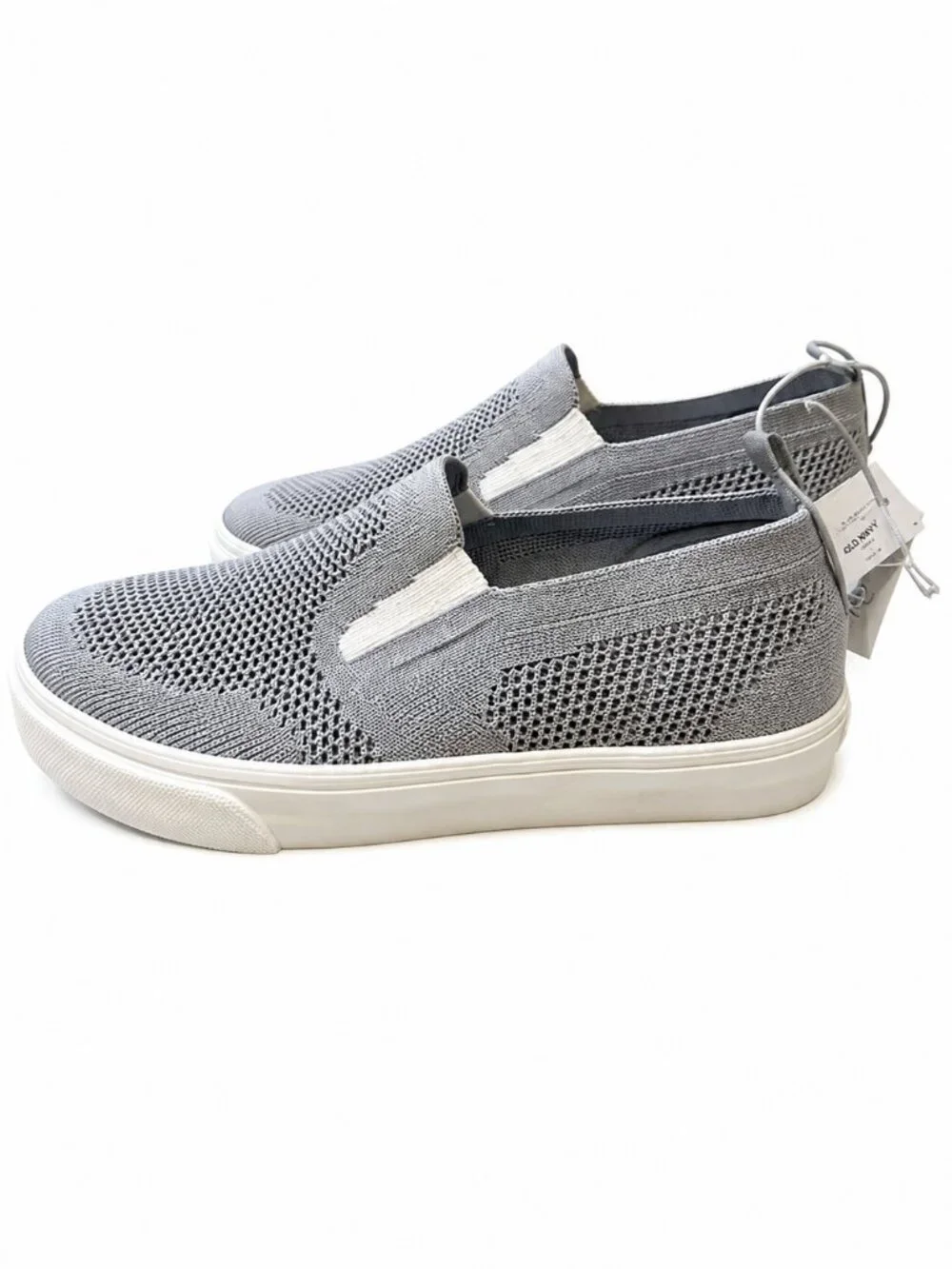 Old Navy Kids Slip On Sneakers Youth Size 1 Gray Knit Mesh Shoes NWT Comfort
